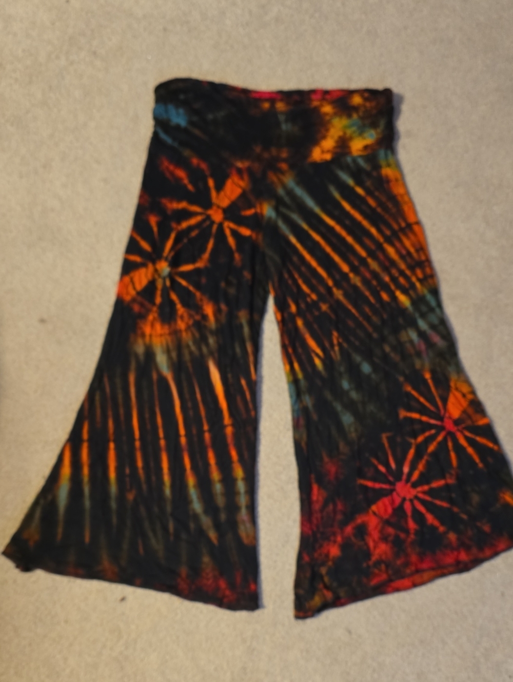 Tie-Dye Wide Leg Women’s Swim Cover Pants in Black and Orange